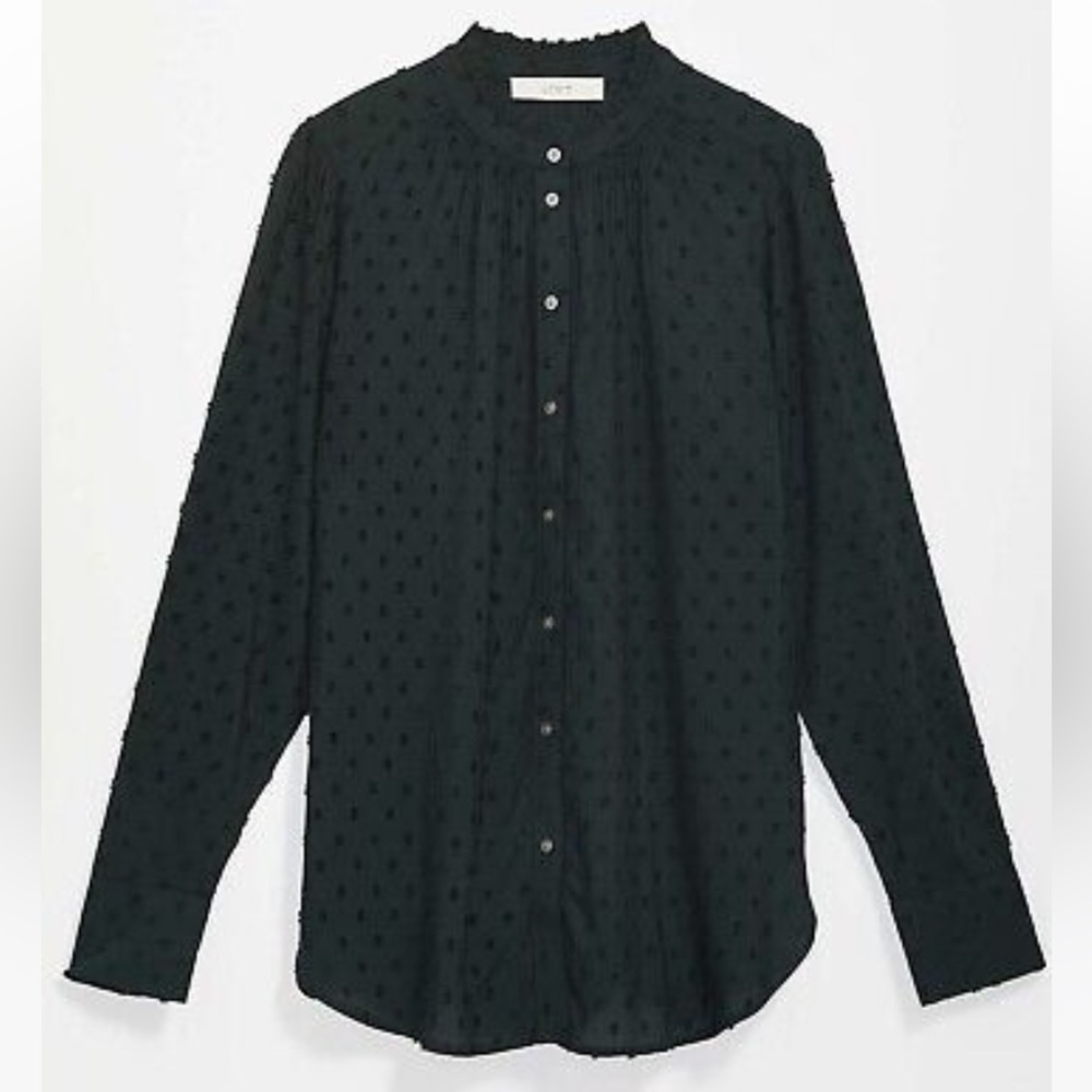 Loft Pine Needle Green Clip Ruffle Collar Shirt